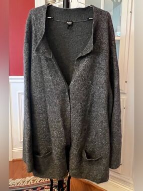 Eileen Fisher Dark Gray Open-Front Cozy Wool-Blend Sweater